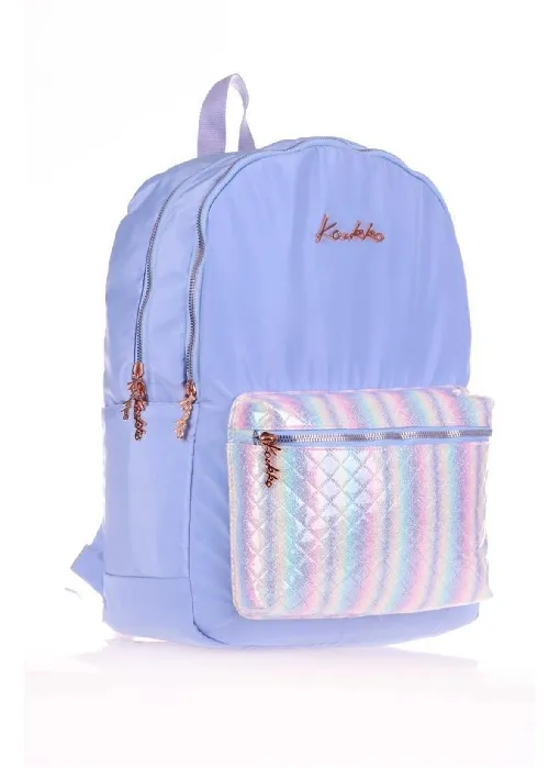 Kaukko Kapitone Floral Mavi Premium Okul Çantası